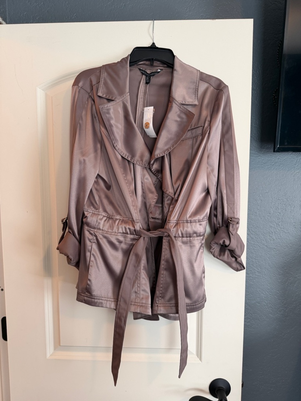 White House Black Market Satin Trench Coat - Taupe New With Tags